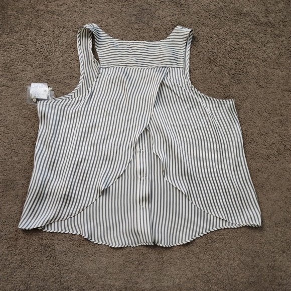 Blue/Cream Striped Silky Open Back Tank Top, Women's S - Picture 5 of 14